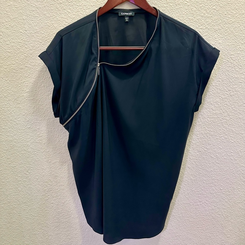 Express Black Zipper Detail Blouse Size XL